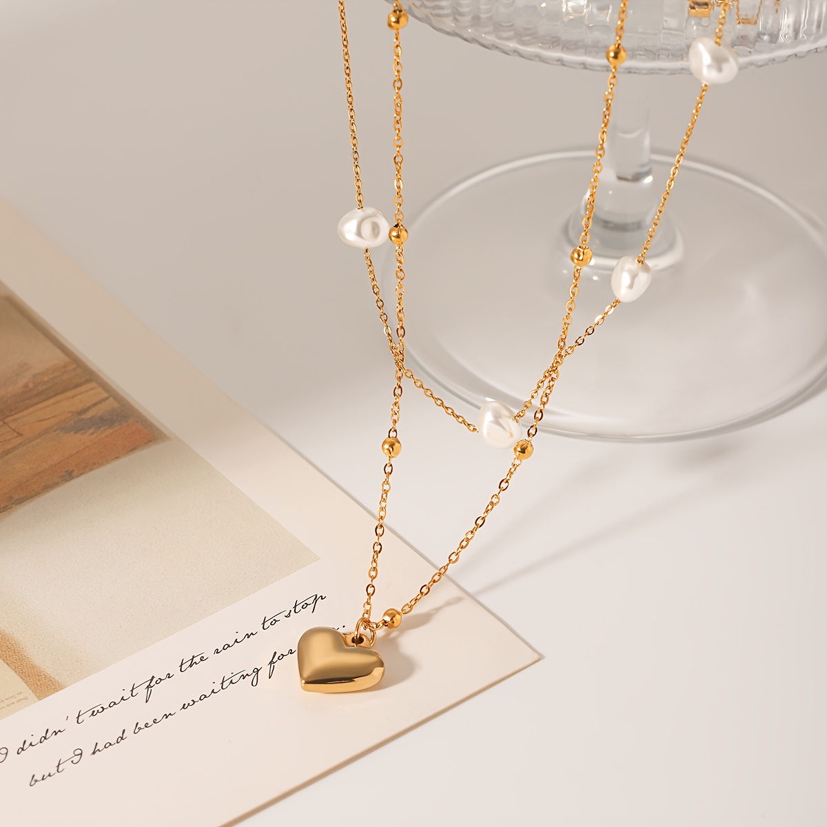 Women's 18K Gold-Plated Love Heart Double-Layer Necklace