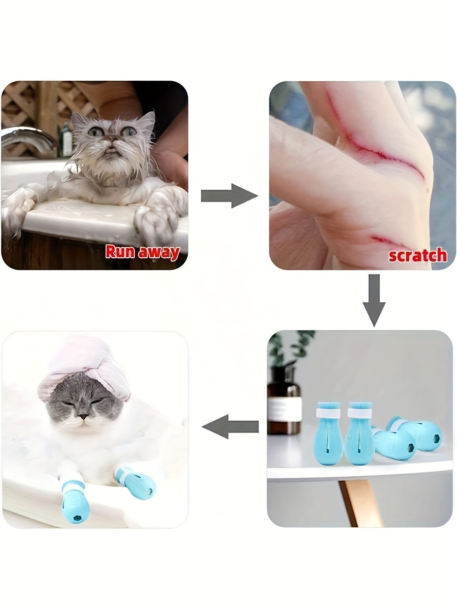 6 paires de chaussons -griffures pour chat, protège-pattes ajustables, coupe-ongles pour animaux, kit de toilettage pour animaux, chaussons protecteurs pour pattes de chat, gants en  -griffures pour bain, coupe-ongles, nettoyage des oreilles, traitement, chaussons -dérapants avec sangle ajustable