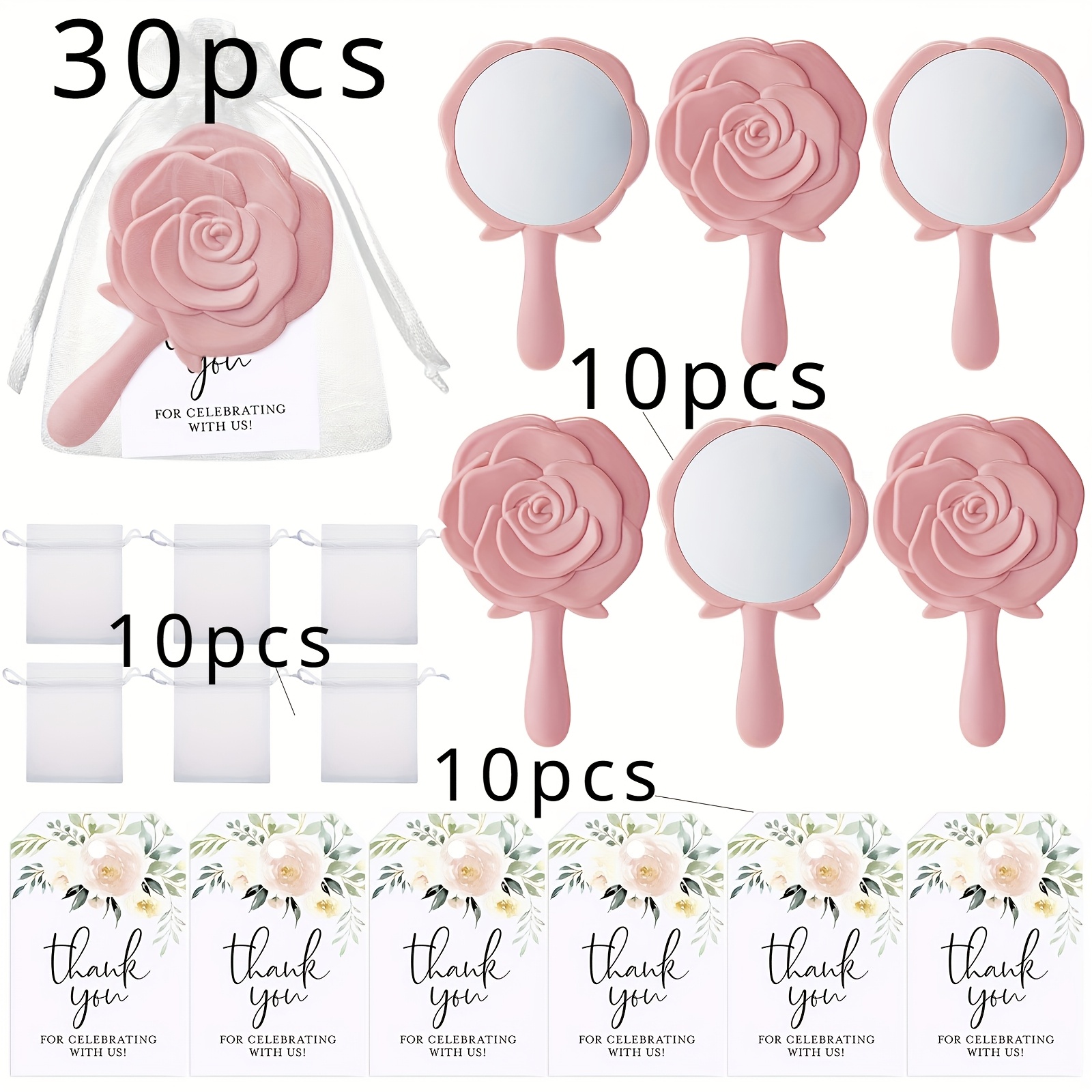 Gift For Her/him 30pcs Mirror Plastic Compact Mirrors With , Bridal Thank You Card, Yarn Bag, Wedding Party Gift For Bridesmaid And Bridal Party Supplies Best Chistmas Gift, Valentine's Day