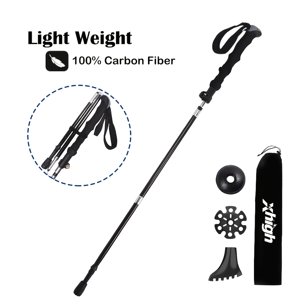 Image of Light Carbon Fiber Trekking Pole (1pc) - Adjustable & Collapsible Design For Trekking, Camping, Backpacking, And Hiking () - Includes Carry Bag & Accessories