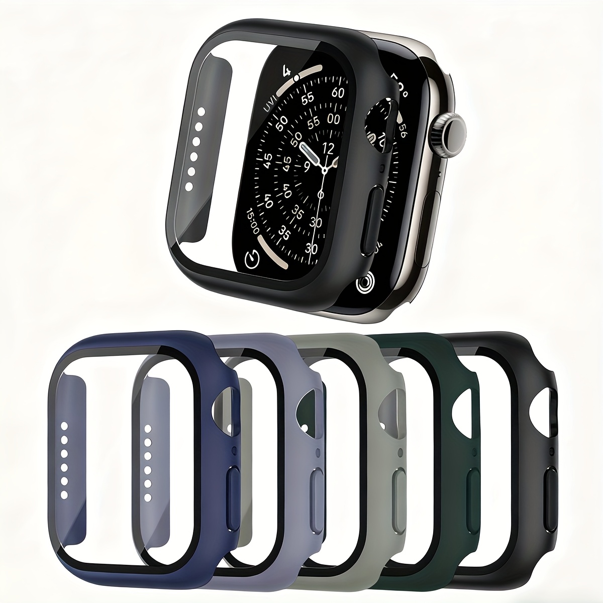 Image of 5pcs Hard Case Tempered Glass Screen Protector Case,for Watch Series 11/10/9/8/7/se/6/5/4, (46mm 42mm 45mm 44mm 41mm 40mm),slim Guard Bumper Full Coverage,daily/party Gift, Multiple Colors Availabl.
