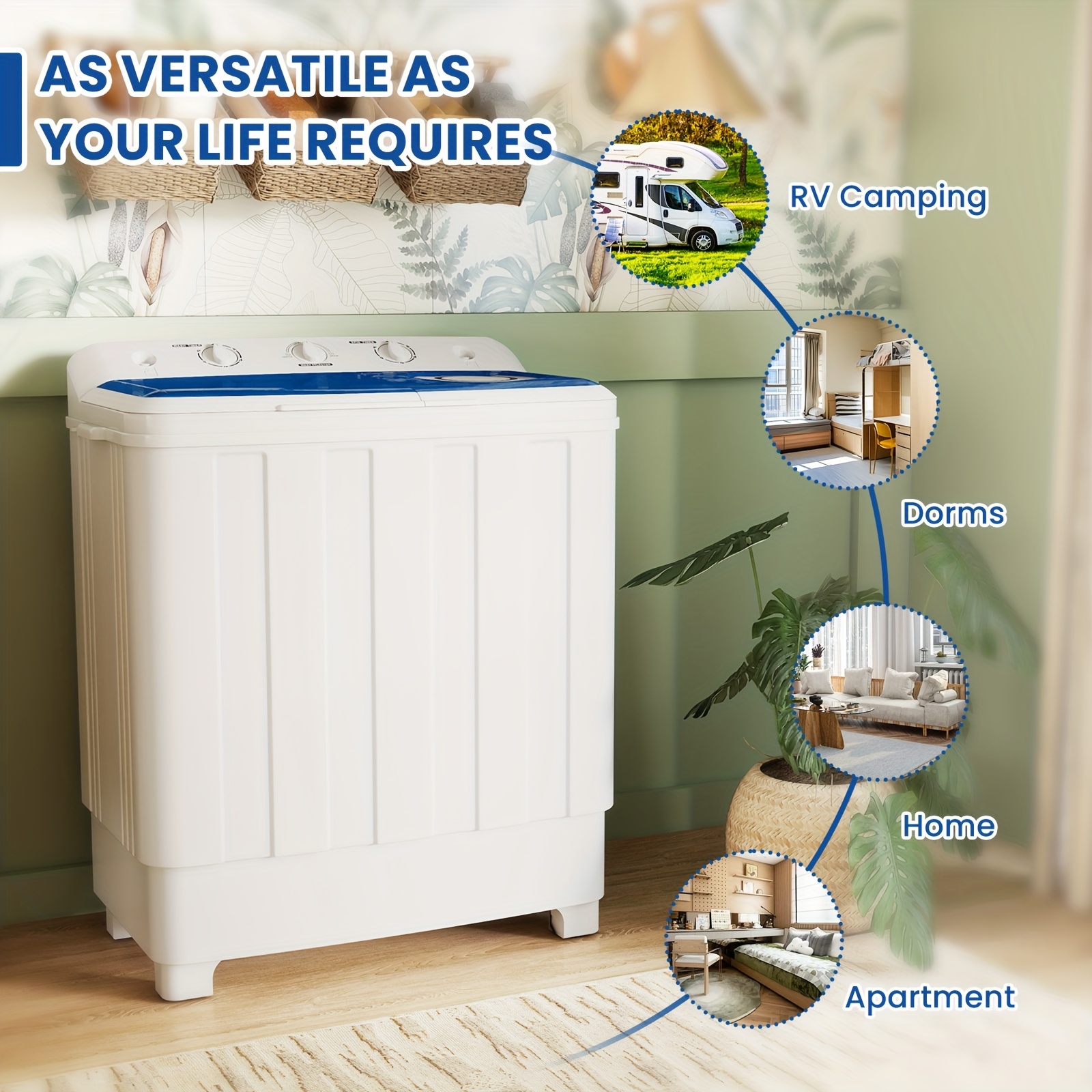 30Lbs Portable Washing Machine, Semi-automatic Compact Twin Tub Laundry Washer with Built-in Drain Pump, Time Control, 20Lbs Washer And 10Lbs Spin Dryer Combo for Apartments, Dorms, RVs