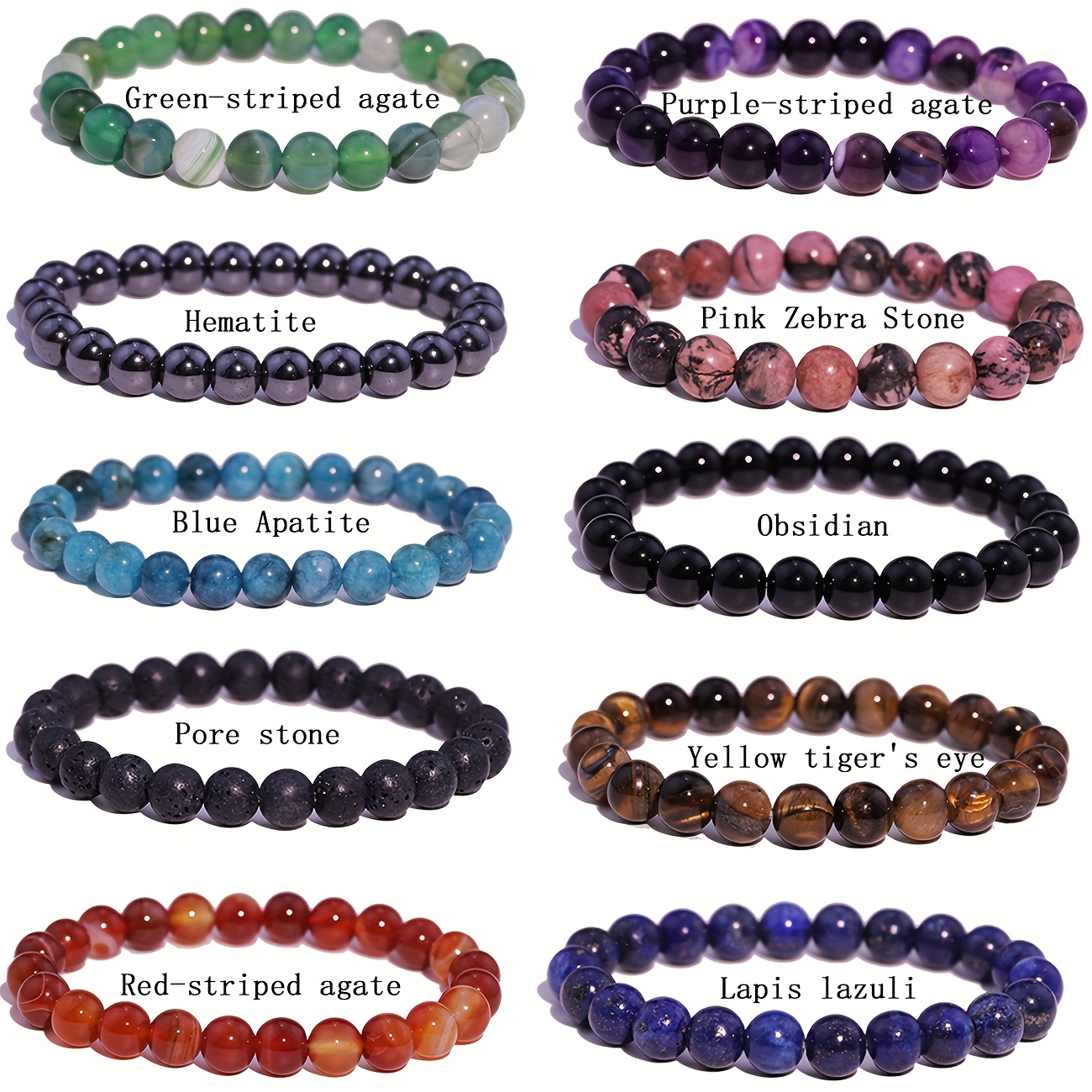 E-shop 10 Stück Naturstein-Armbänder - Handgefertigte böhmische mehrfarbige elastische Armbänder mit Naturperlen, stapelbar geschichtet für
