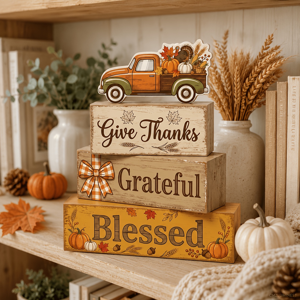 TEMU Autumn, Thanksgiving Party Table Centerpiece, Featuring , Pumpkins, And Truck Elements, Autumn And Thanksgiving Home Decor, Country Farmhouse