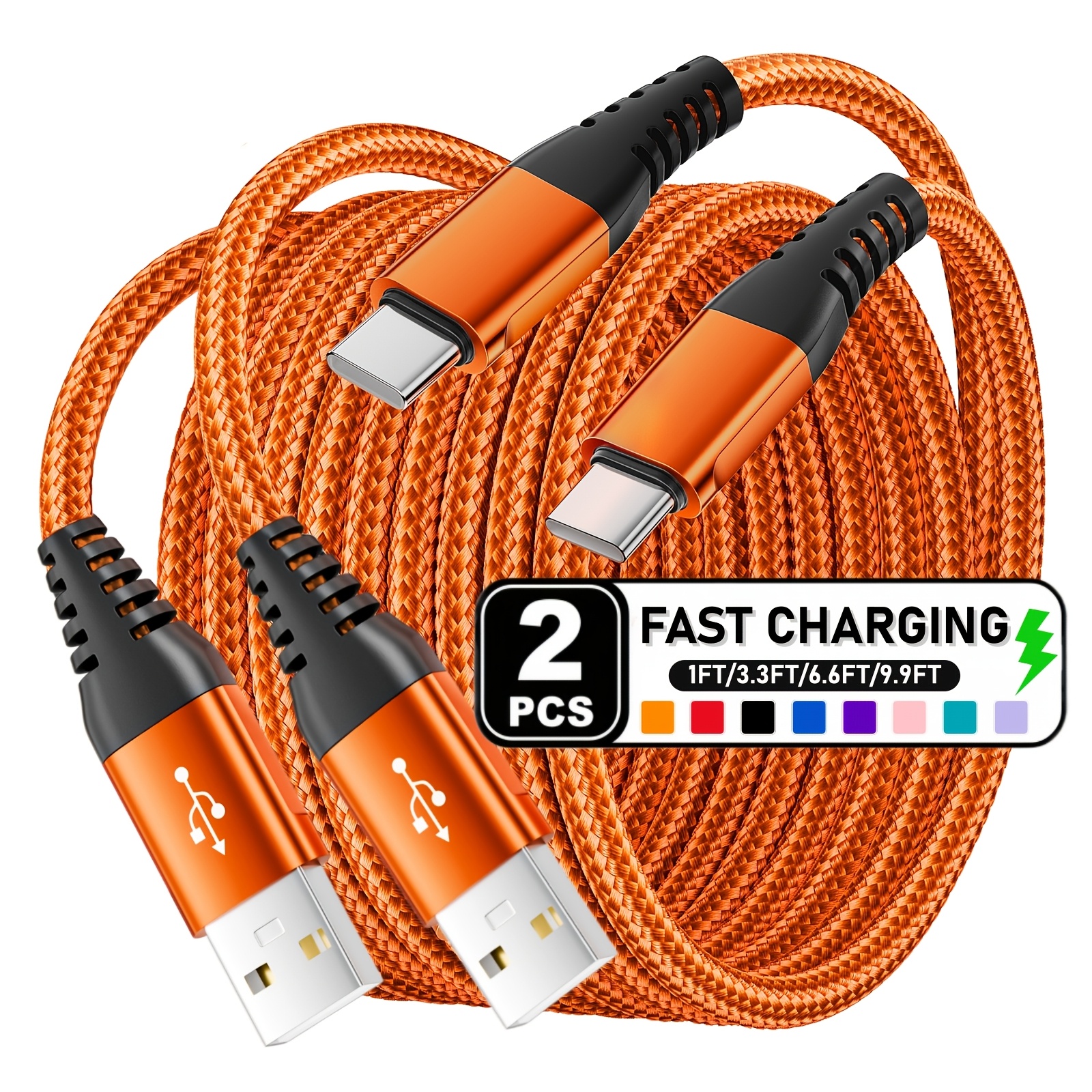 2pcs fast charging cable   lengths 9 9ft 6 6ft 3 3ft 1ft suitable for   home use nylon braided anti   design usb to c 30w fast charging cable suitable for samsung for redmi for oneplus and other smartphones