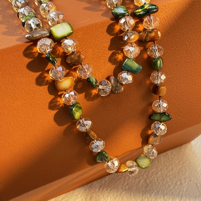 Vintage Shell & Bead Long Necklace, Natural Tones