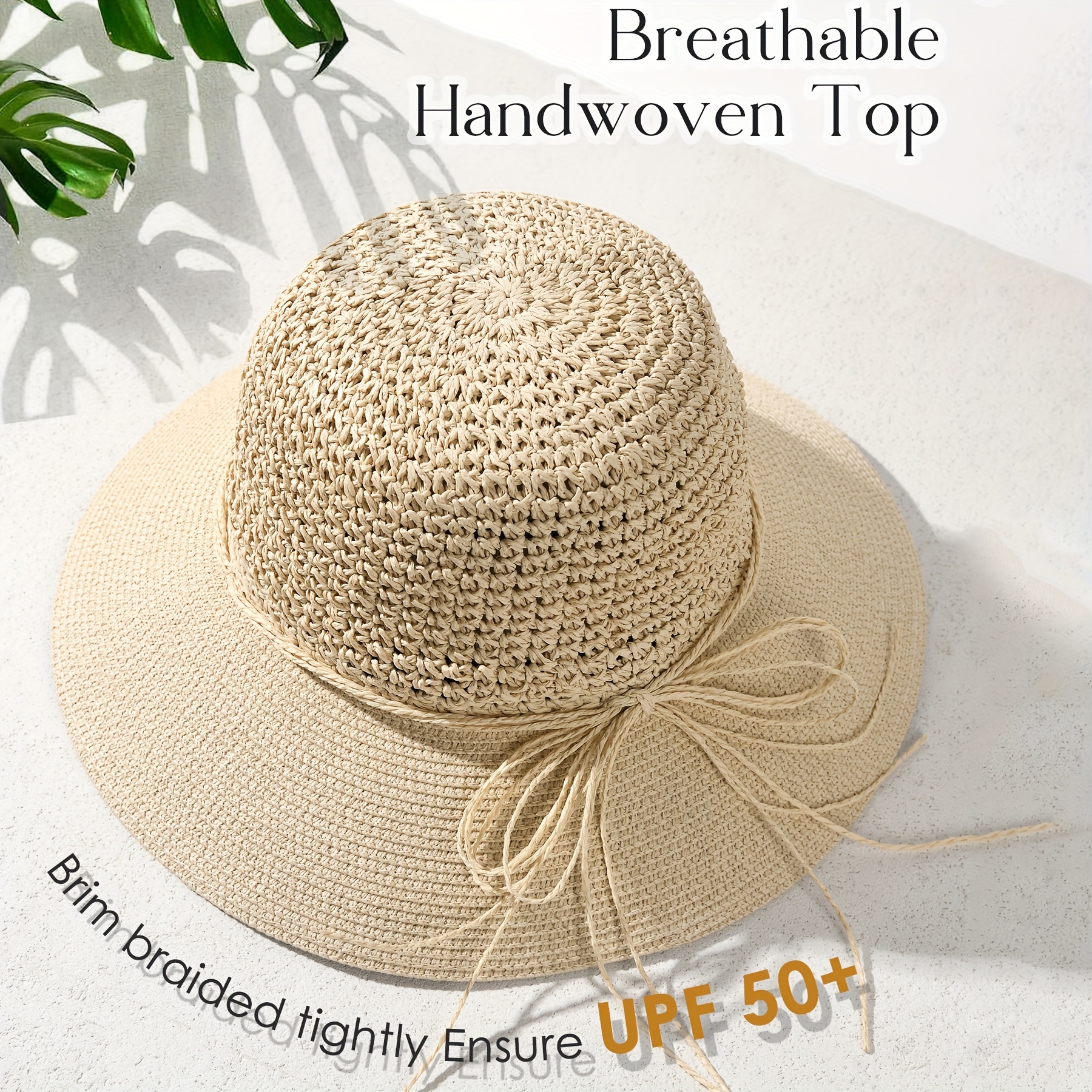 1pc Sun Hats For Men Women Wide Brim Handmade Straw Beach Hat Brearhable  And Foldable Packable For Travel, High-quality & Affordable