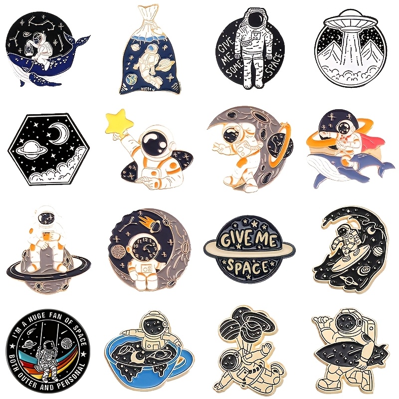 TEMU FLIXBLANY Ensemble de 16 pièces Bijoux Broche en alliage aérospatial Astronaute de avec effet d'huile goutte à goutte Accessoires pour vêtements