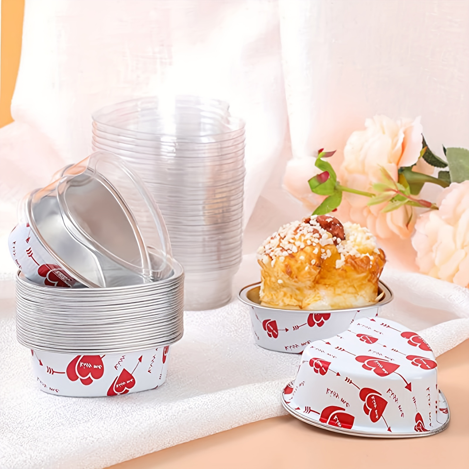 valentines day heart shaped mini loaf pan with lid mini cake pan with lid disposable small cake mold baking cup muffin tin cake cup for party wedding birthday 3 4 ounces heart shaped kitchen air fryer oven accessories details 4