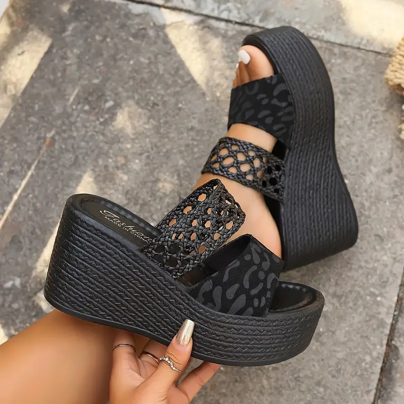 womens fashion wedge sandals hollow out toe slip on platform heels casual summer outdoor sandals details 0