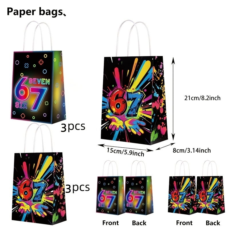 TEMU Gift For Her/him 6 Themed Tote Bags Featuring '67', Vibrant '67' Party Gift Bags Suitable For Valentine's Day, Spring Festival, Father's Day,