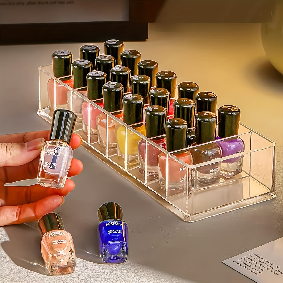 

Organisateur de Vernis à Ongles Transparent - Présentoir & Étagère de Rangement pour Studio de Manucure, des Câbles de Bureau