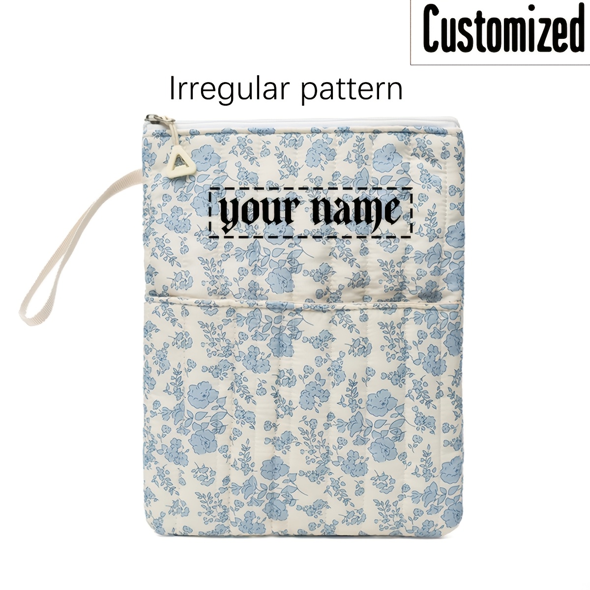 TEMU 1pc, Étui de poignet personnalisé, Petit motif floral, de nom personnalisé, Housse de livre avec fermeture éclair 11.02 X 8.66 pouces Housse de