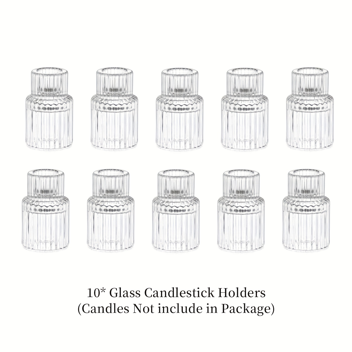 Bulk Glass Candle Holders 6/10pcs - Clear Taper Candle Holders For Wedding Centerpiece, Christmas Table Decor, Holiday Party Supplies