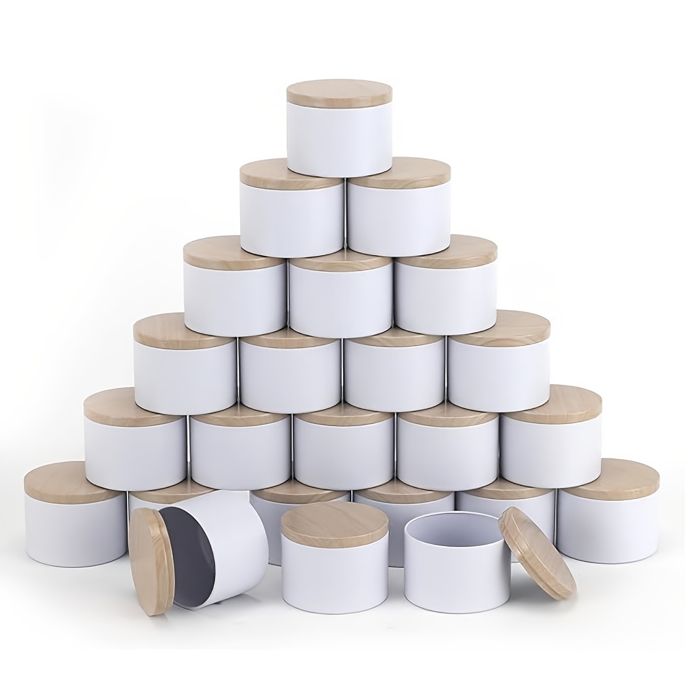 

24pcs White Candle Tins With Metal Wood Grain , 4/8oz - Diy Candle Making Supplies & Storage Containers