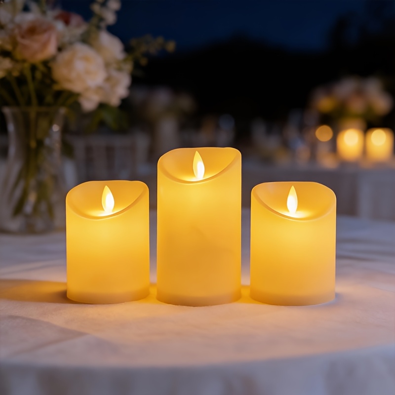 Image of 3pcs Set Of Slanted Mouth Simulated Flame Electronic Candles, Thanksgiving, Mother's Day Gift Multi-scene Atmosphere Decoration, Safe Flameless Led Swaying Lights, Christmas, Halloween