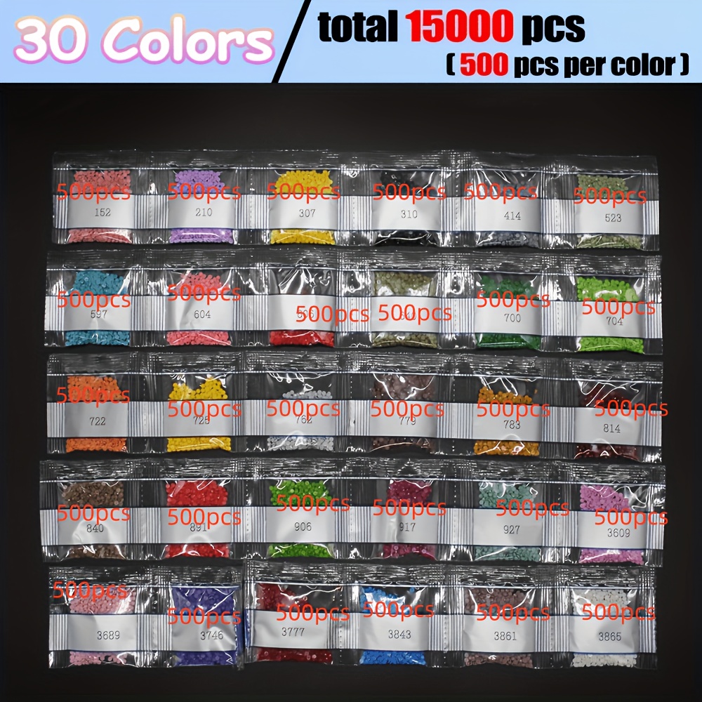 TEMU 15000 Shiny Rhinestone Beads, Suitable For Diamond Painting Flat-back Round Beads, Diy Craft Accessories, 30 Colors
