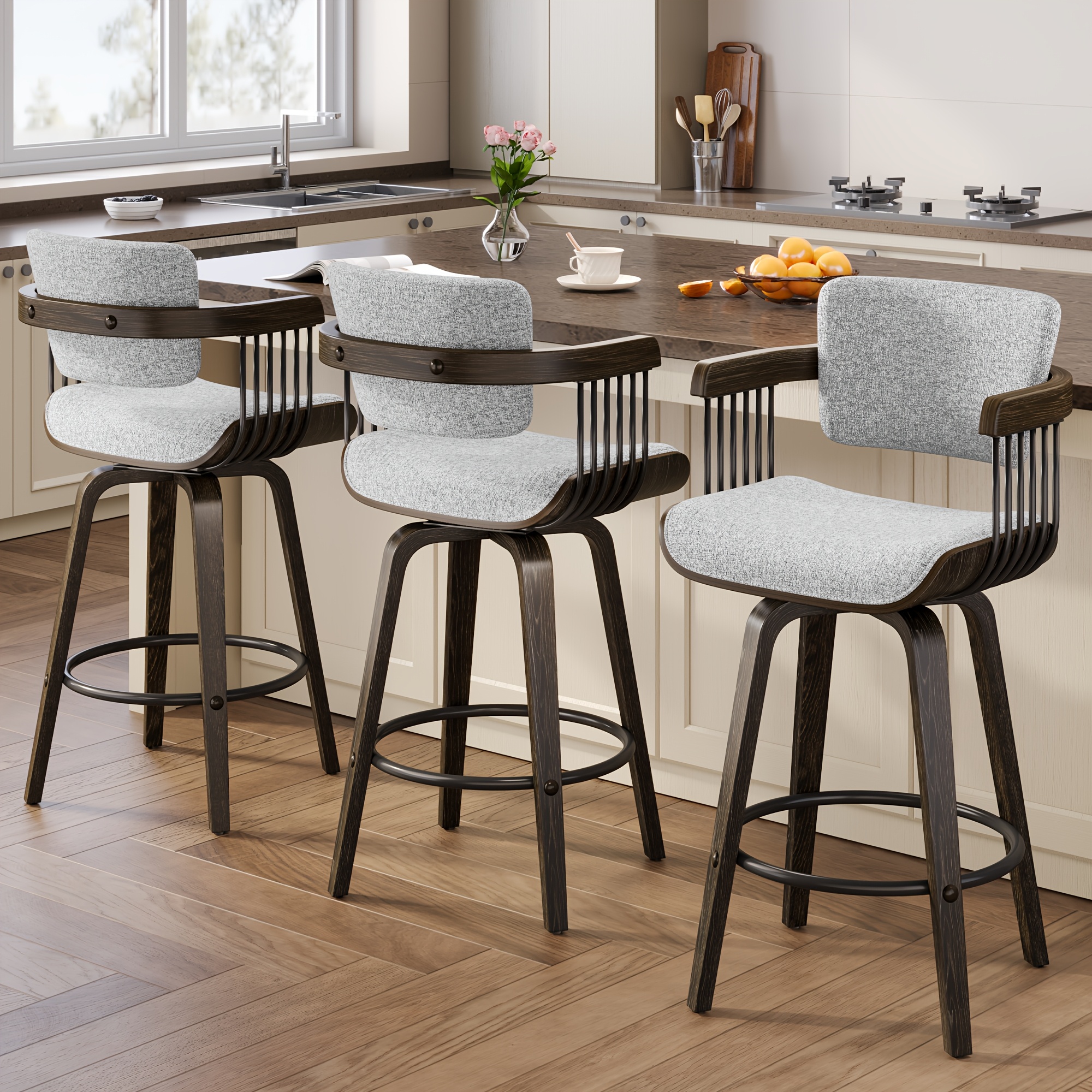 AOWOS 26'' Luxury Swivel Bar Stools - Retro Bentwood Set