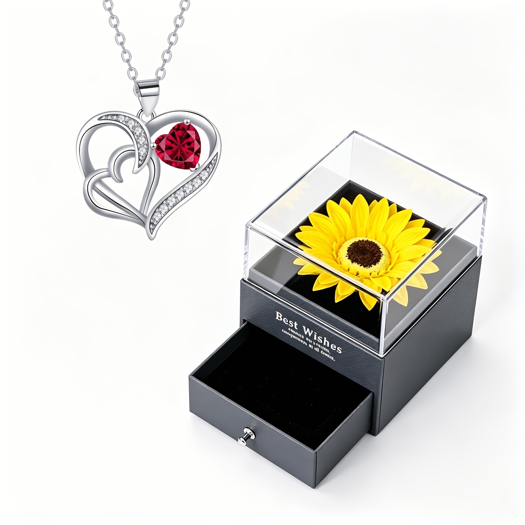 Women's Interlocking Double Heart Synthetic Zirconia Pendant Necklace Set