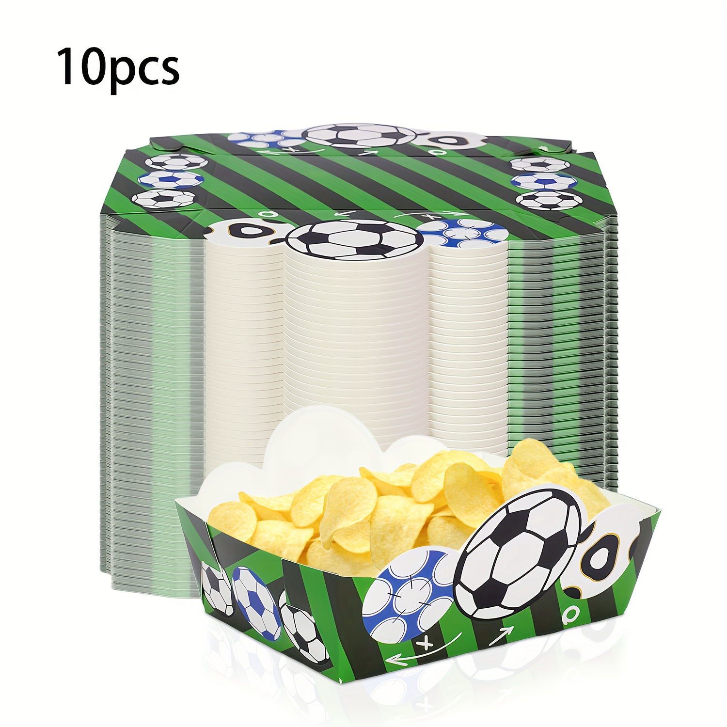 Image of 10pcs Soccer Themed Paper Trays Soccer Birthday Party Decorations Party Packs Sports Themed Paper Food Trays For Soccer Serving Snack Boxes Dinner Plates Supplies