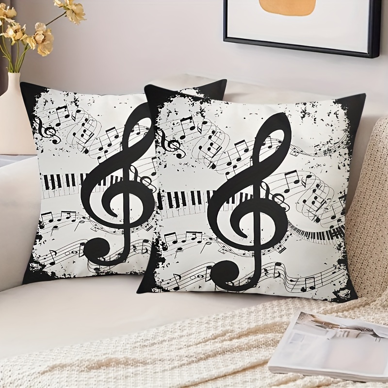 

2pcs French Notes Short Plush Pillow Covers, 17.7"x17.7", Machine Washable, Zipper Closure, Polyester 100%, Decorative Cushion Cases For Living Room, Bedroom - Pillow Inserts Not Included