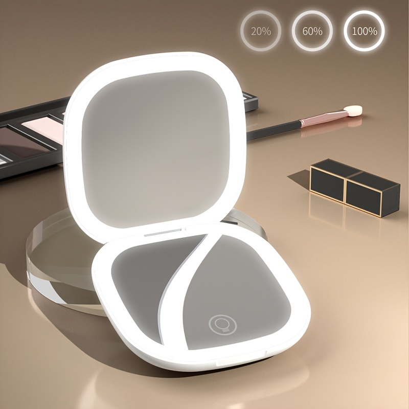 

Portable Small Size Lighted Travel Makeup Mirror, Compact Mirror With 1x/10x Magnifying Sides, Pocket Mirror For Handbag And Pocket, Usb Charging(white/pink)