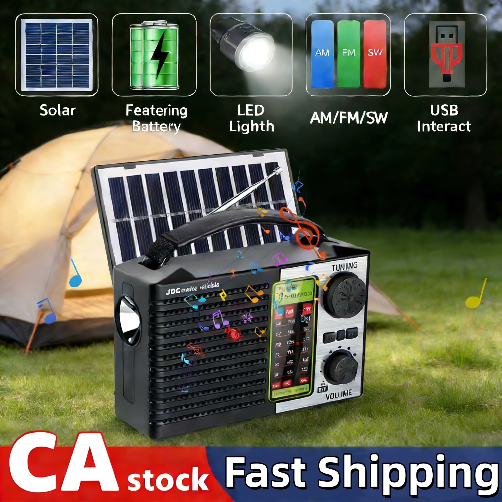 TEMU 2026 New Upgraded Solar Radio, Am/fm/sw, Resin Construction, Emergency Radio, Outdoor Communication, , Lightweight Radio, Solar-powered Device,