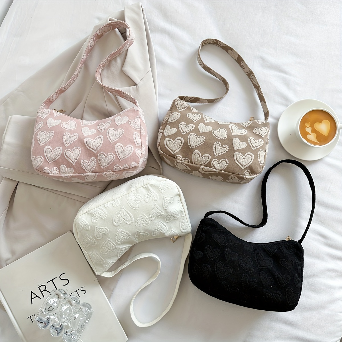 

Fashion Heart Pattern Shoulder Bags For Women, Aesthetic Underarm Purse, Cute Sweet Handbag