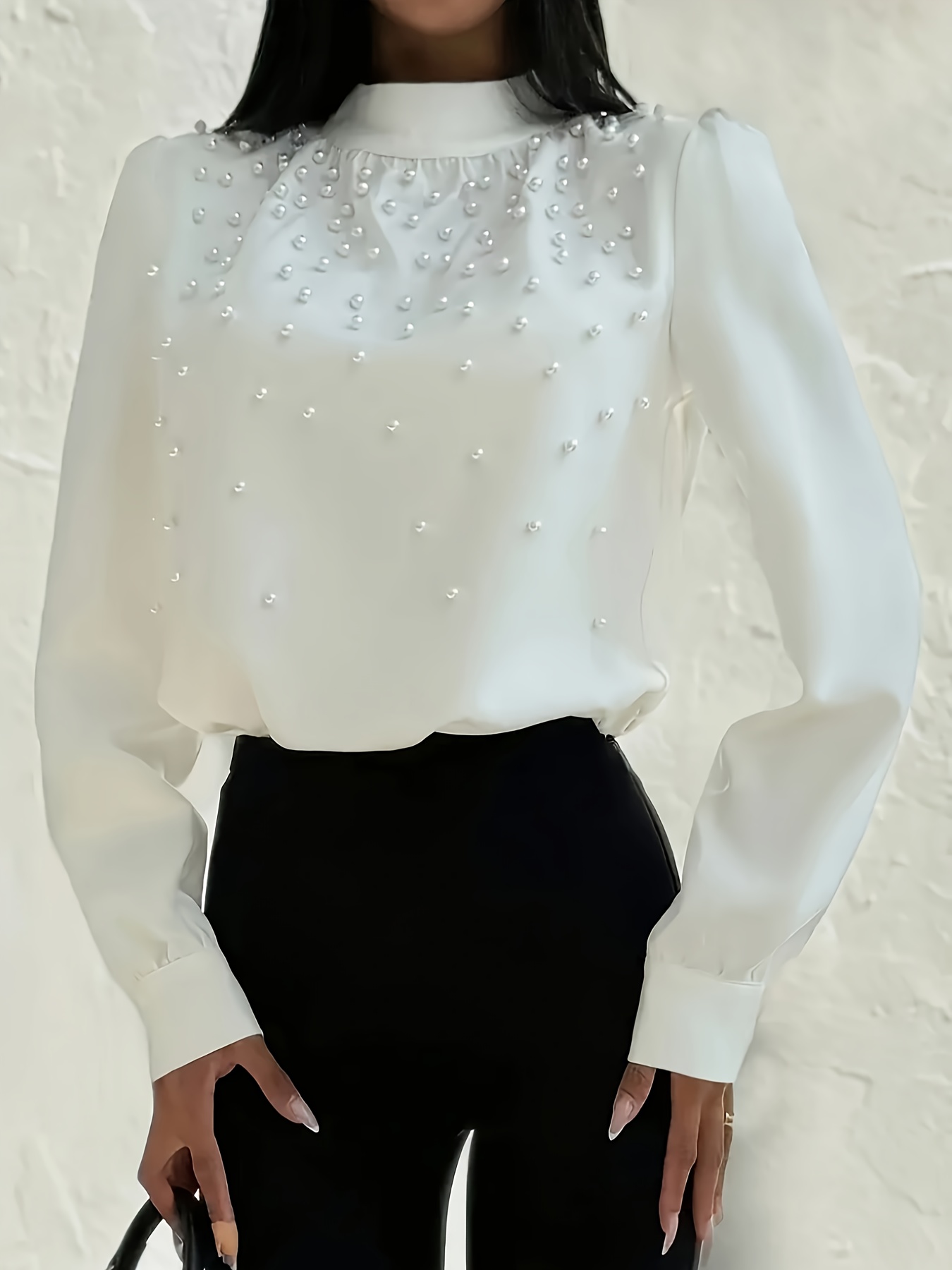 Moda Bordados Con Perlas En Blusas Blusa Elegante Larga Perlas