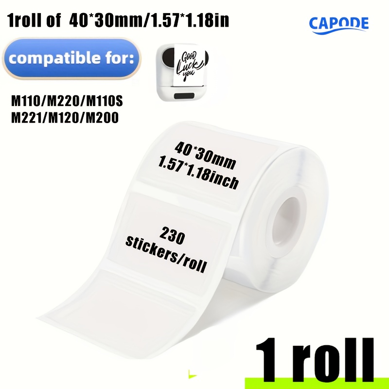Image of 1 Roll Of 230 Stickers Per Roll - 1.57" X 1.18" (40 X 30mm) Stickers, Compatible With M110/m221/m220/m120/, Barcode/address/mailing/label/commercial/home Stickers