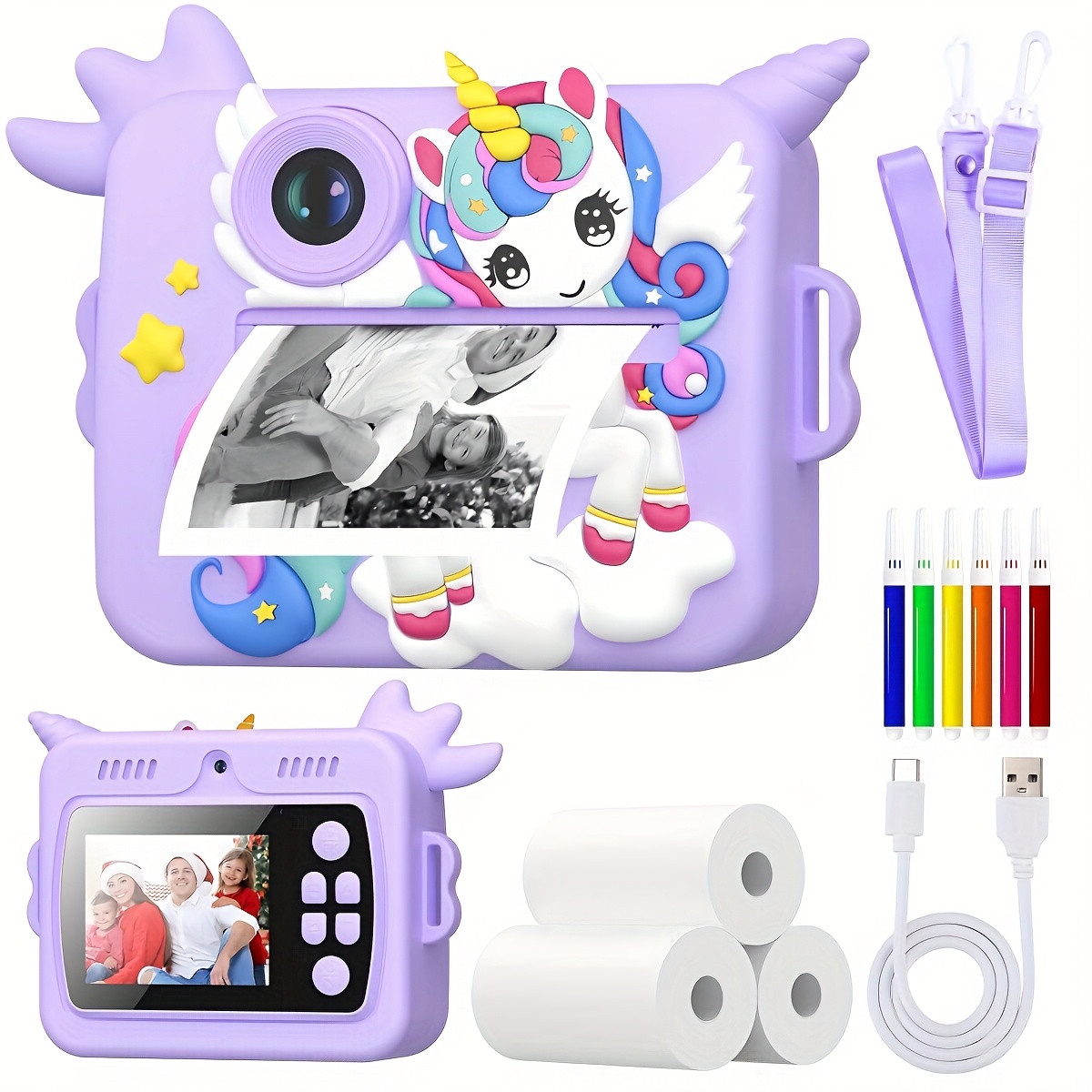 Image of 1pc Printing Camera, , With Multiple Filters, 3 Rolls Of Printing Paper, 48mp Photography, 1080p Video Recording, 1200mah Large Capacity Battery, 16x Zoom, With Printing And Printing