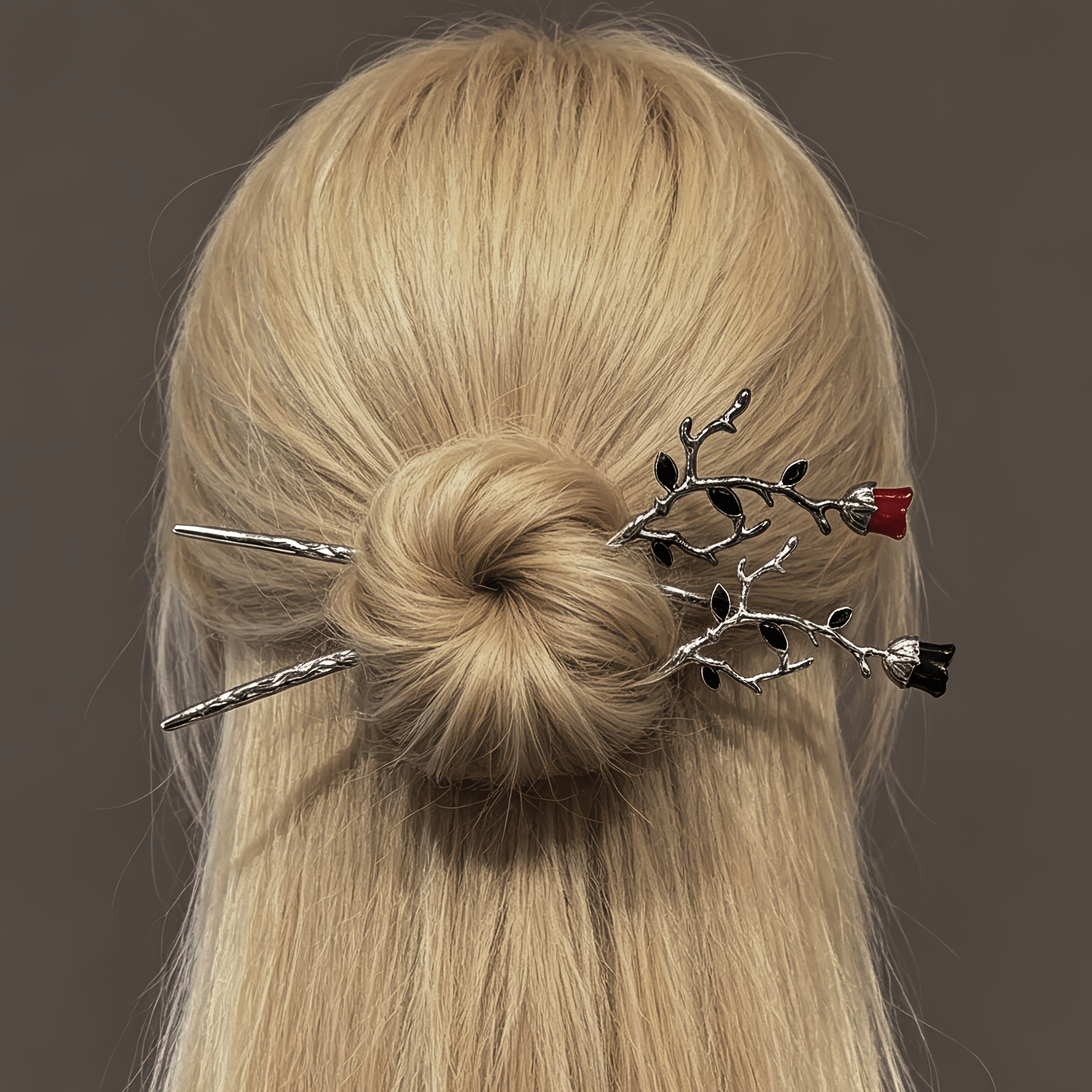 Image of 2pcs Women's Fashion Vintage Chinese Hair Clips, Gothic Black Element Rose, Suitable For Holiday Parties And Daily Wear