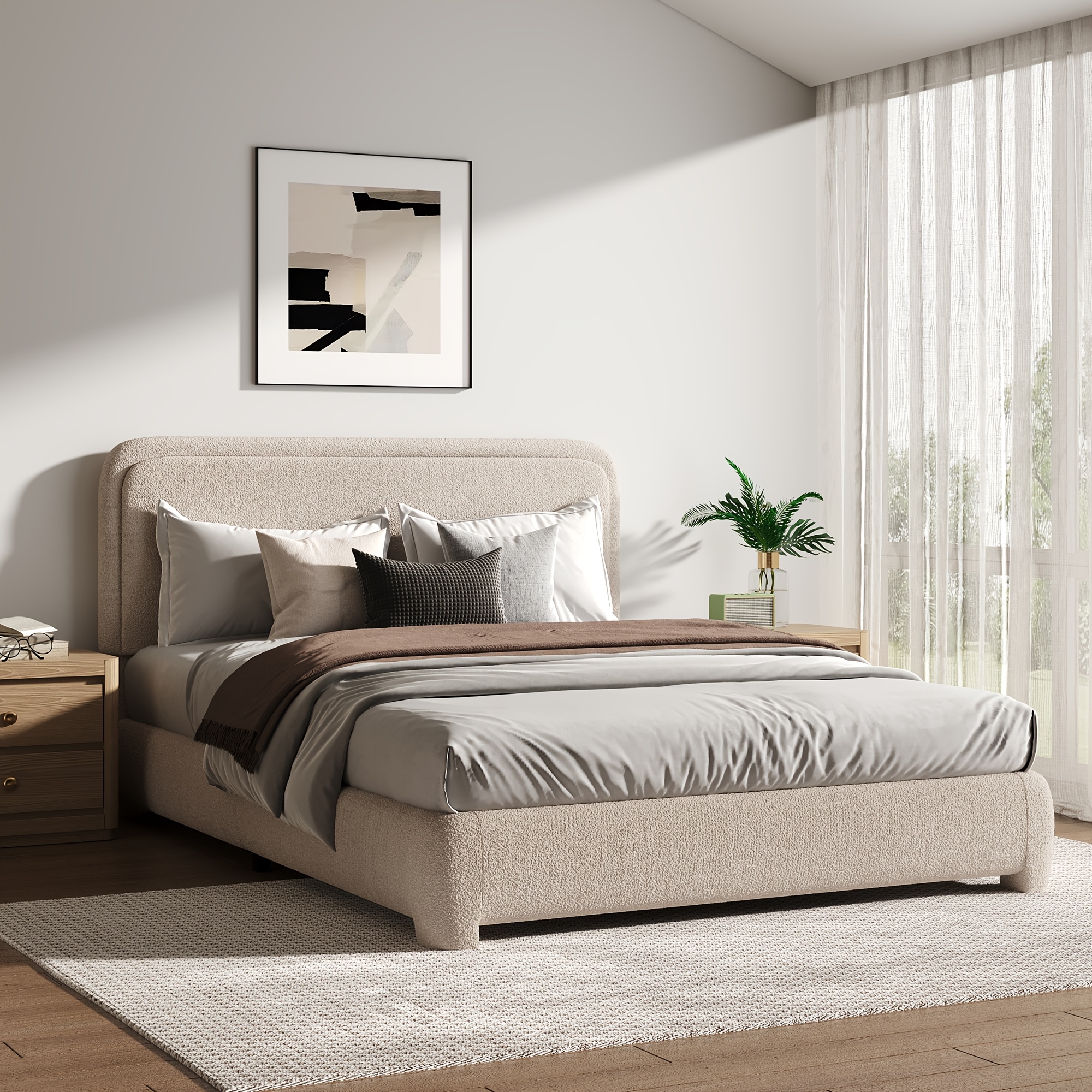 Twin Size Upholstered Platform Bed Frame with Headboard