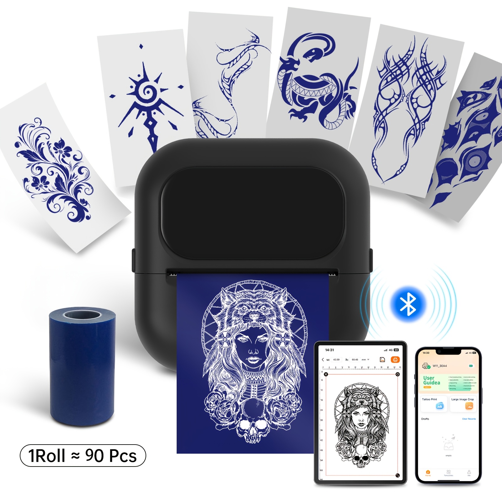 TEMU 2026 New Mini Tattoo Stencil Printer Machine For &beginners, With 1 Roll Tattoo Transfer Paper, Temporary Tattoo Printer For Women, Money-saving