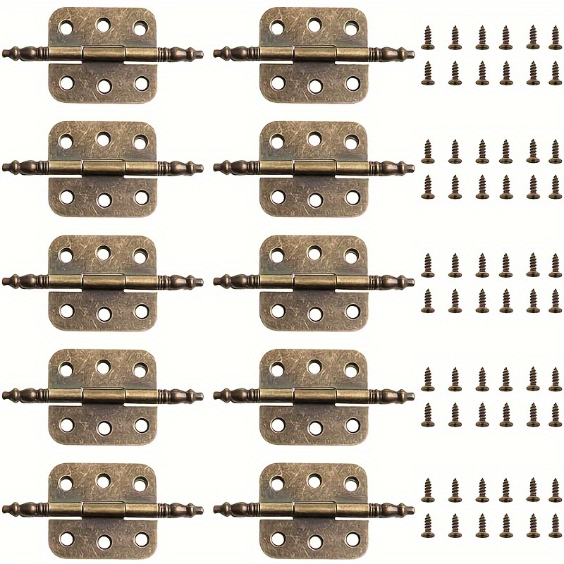 

10 Pcs Antique Bronze Metal Hinges, Rustic Style Surface Mount For Doors, Windows, Craft Boxes, Jewelry Cases, Gift Chests, And Small Furniture - Vintage Folding Hinges With Screws Included