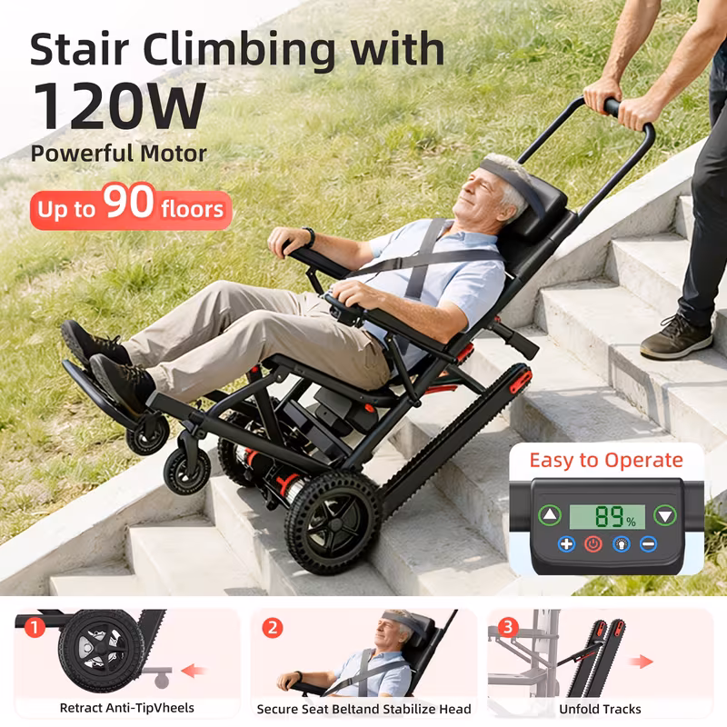 electric stair climber intelligent electric wheelchair with 13ah lithium battery range quickly foldable for supports up to 310 lbs Product details 2