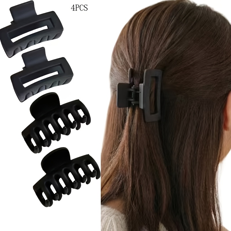 TEMU 4pcs Set Of Small Matte Black Rectangular + Dragon Claw Hair Claw Clips. The Small Hair Clips Are Compact And Easy To Carry. The Is Suitable For