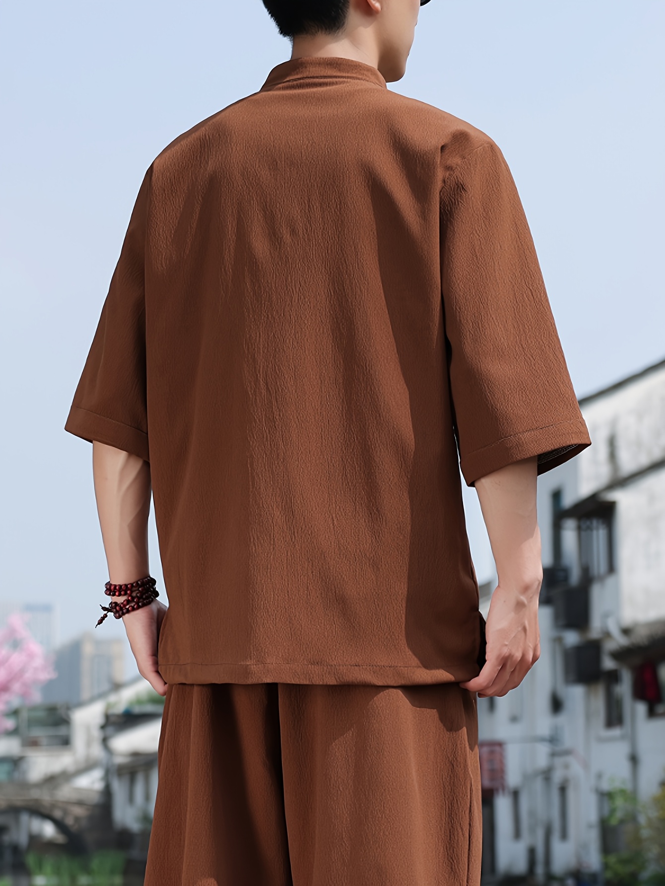 mens vintage chinese button shirt three quarter sleeve Temu Pakistan