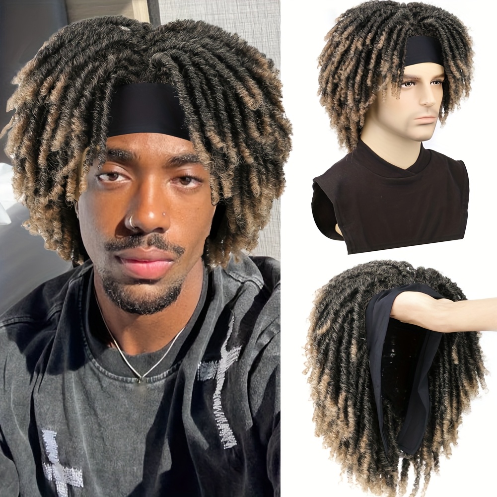 Short Afro Style *'s Synthetic Dreadlock Wig with Headband 100% Heat  Resistant Fiber Unisex Daily Use Hairpiece for All