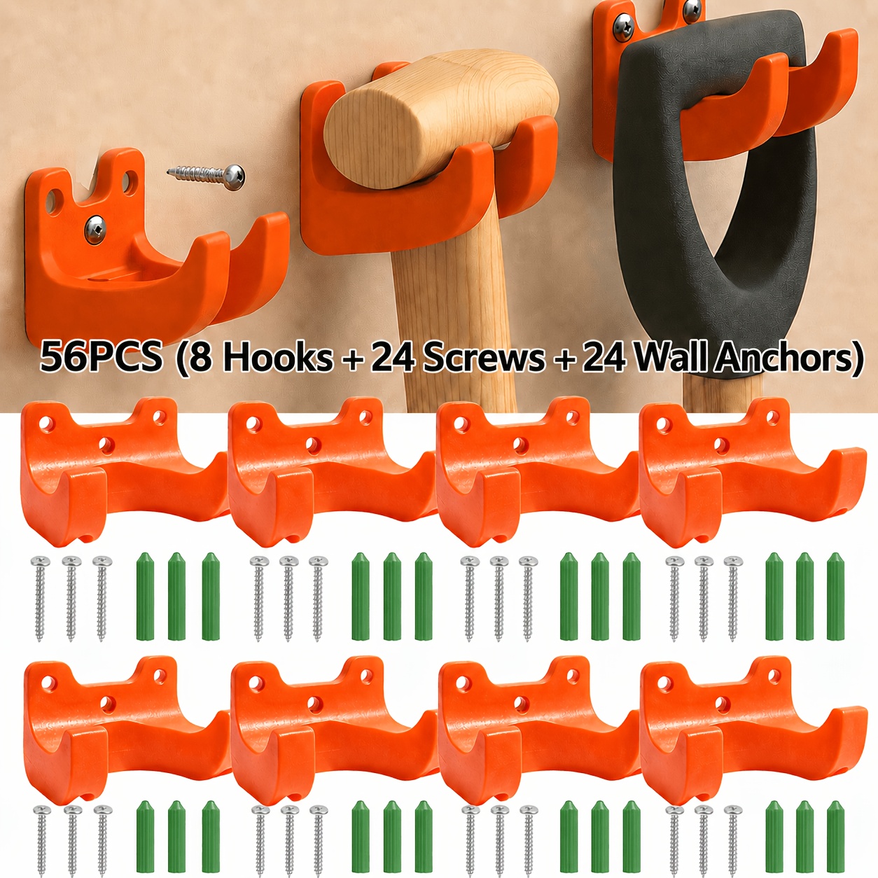 TEMU Organisateur de support mural à crochets pour outils de jardin 56 pièces, compatible avec la plupart des équipements de jardinage et de cour,