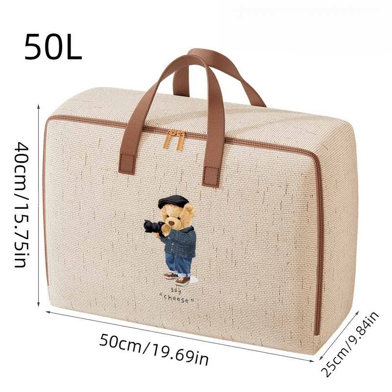 TEMU 1 Teddy Bear-themed Photographer Printed Extra Large Beige Storage Bag With Handles And A Zipper, Perfect For Moving. This Multifunctional