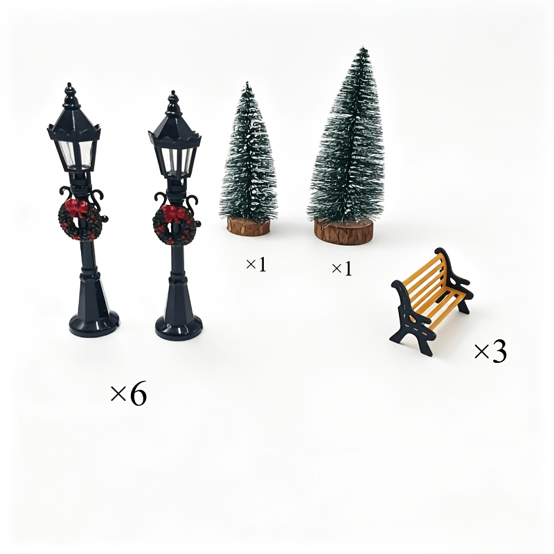 TEMU 11pcs Respectively Are Miniature Christmas Figurines Benches Suitable For Winter Fairy Gardens, Vintage Black Plastic Dollhouse Decor With