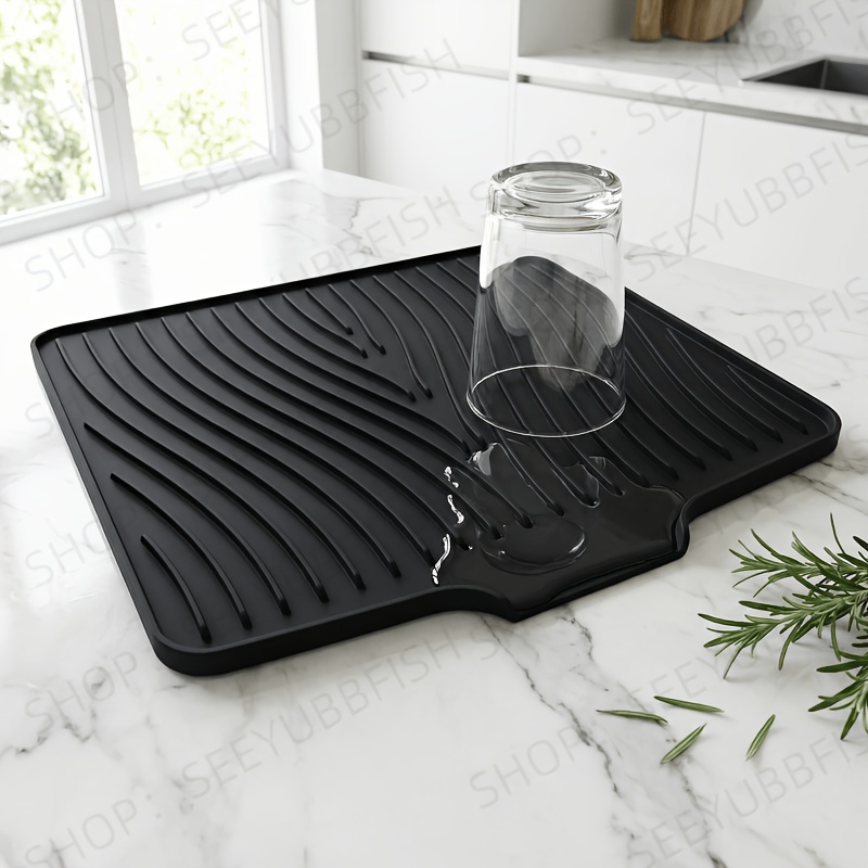Silicone Sloped Dish Drying Mat, Non-slip Kitchen Countertop Draining Pad, 40x33cm Water Guide Tray