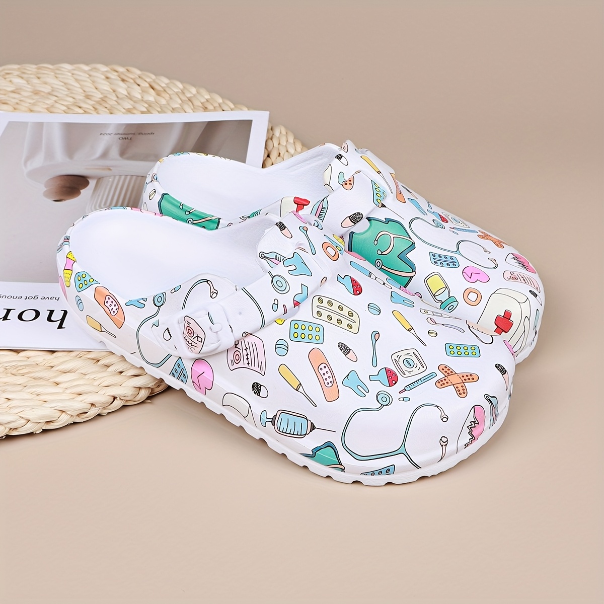 Image of Ladies' Printed Nurse Shoes Mules | Lightweight Comfortable Eva, And, Flat With Adjustable , Suitable For Any Occasion