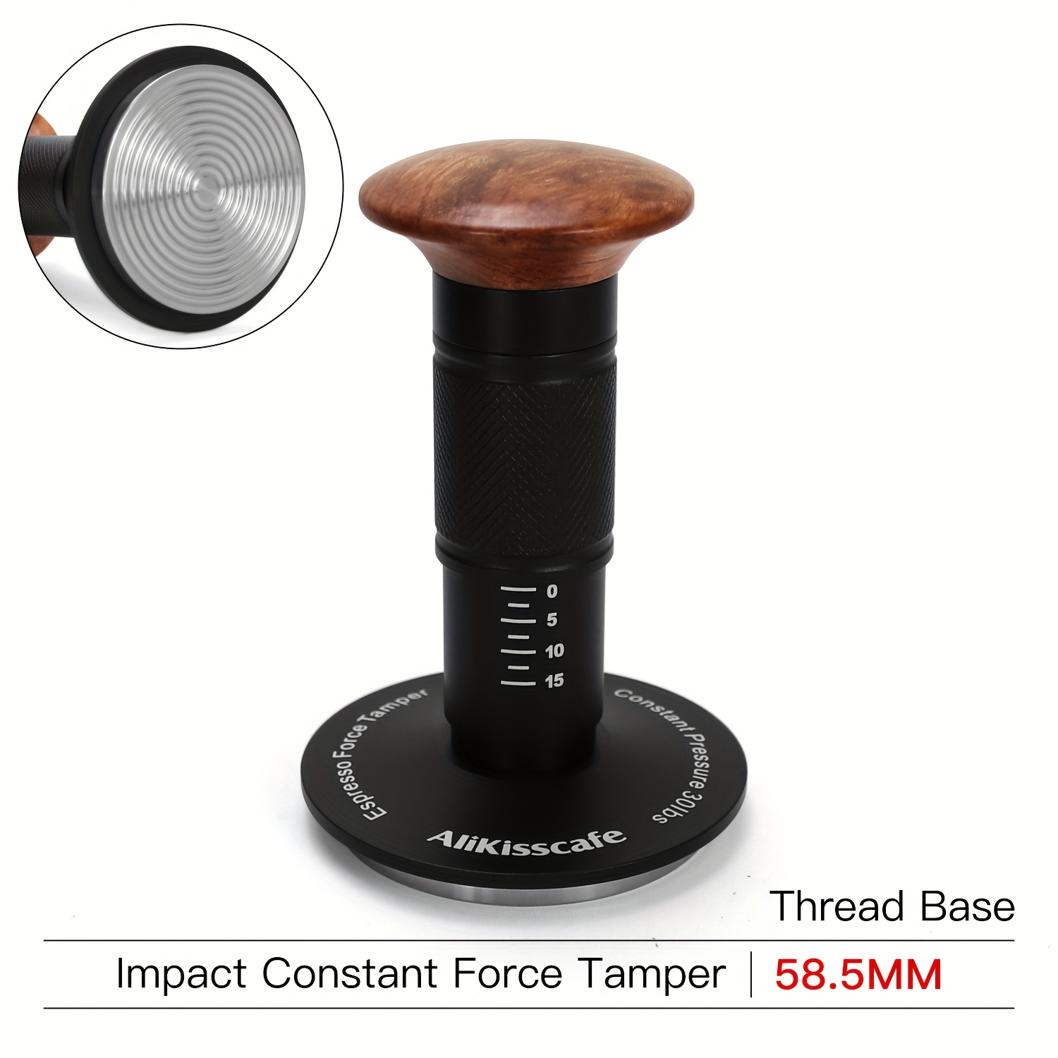TEMU 1pc Alikisscafe Coffee Tamper Impact Tamper 4 Spring Pressure 30lb Calibrated Tamper With 304 Stainless Steel Thread Base 51mm 53.3mm 58.5mm For