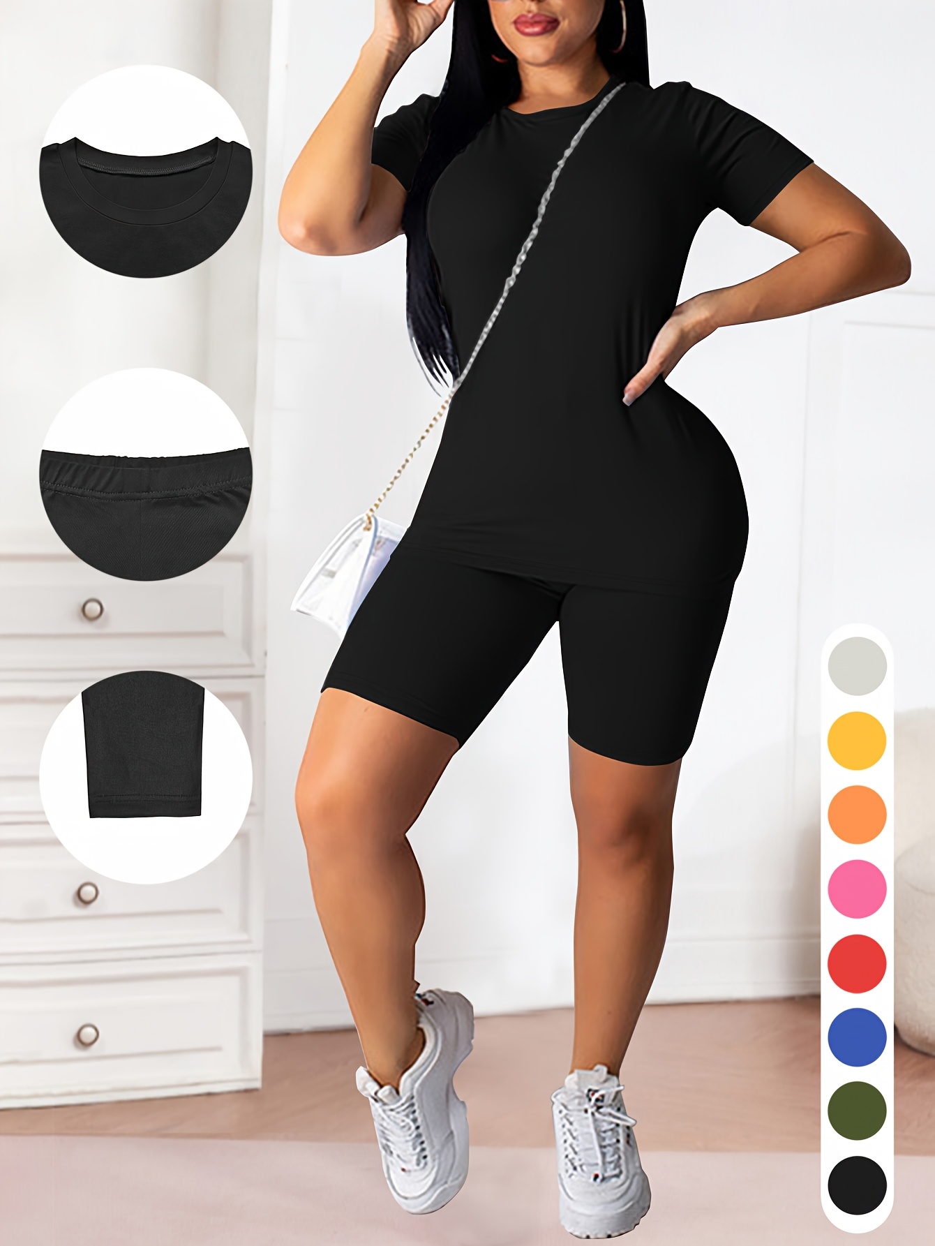 Black Solid Casual Two-piece Set,