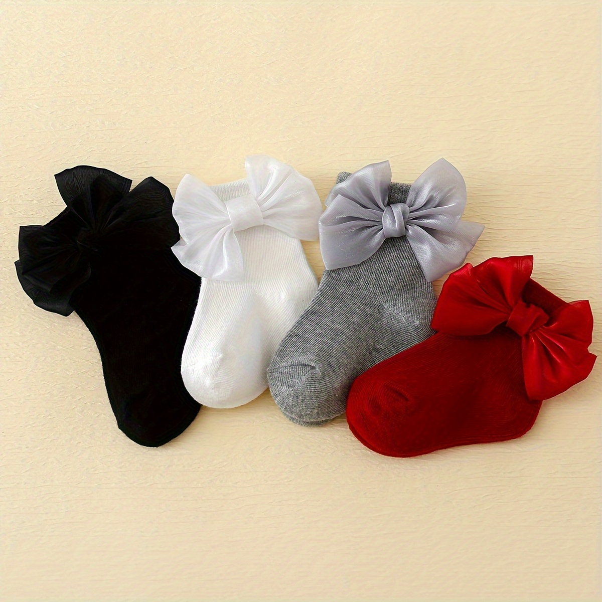 

4 Pairs Of Toddler's Cute Low-cut Ankle Socks, Solid Bowknot Design, Soft Comfy Cotton Blend Children's Socks For Girls All Seasons Wearing