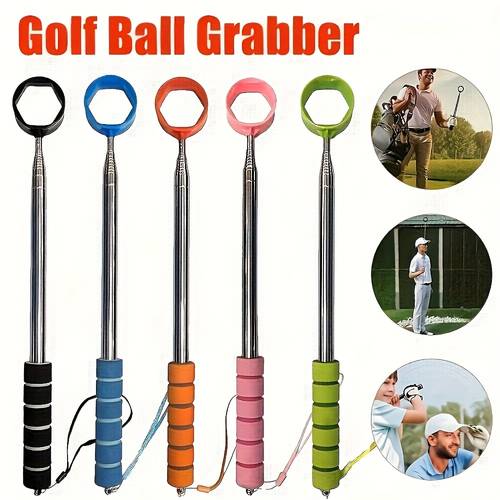 item picture retractable golf ball picker stainless steel grabber with colorful handle and adjustable lanyard ideal gift for golf enthusiasts orange green black golf accessories