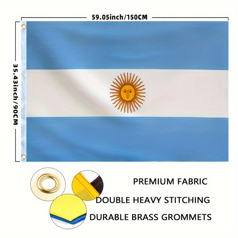 

1pc, 3*5ft Argentina Flag, 100d Spring Asia Woven Fabric Flag, For Indoor Outdoor. Festival Flag Flag Fabric Polyester Material And With 2 Brass Grommets