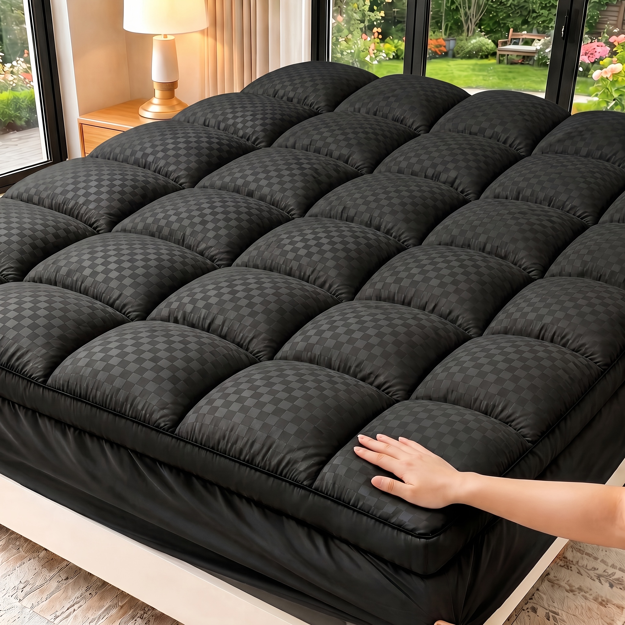 TEMU Luxury Soft Buffer Mattress Pad, Non Slip Fully Enclosed , Anti Collision Anti Knock, Filling For Sleep, Suitable For Home Bedrooms And Rental